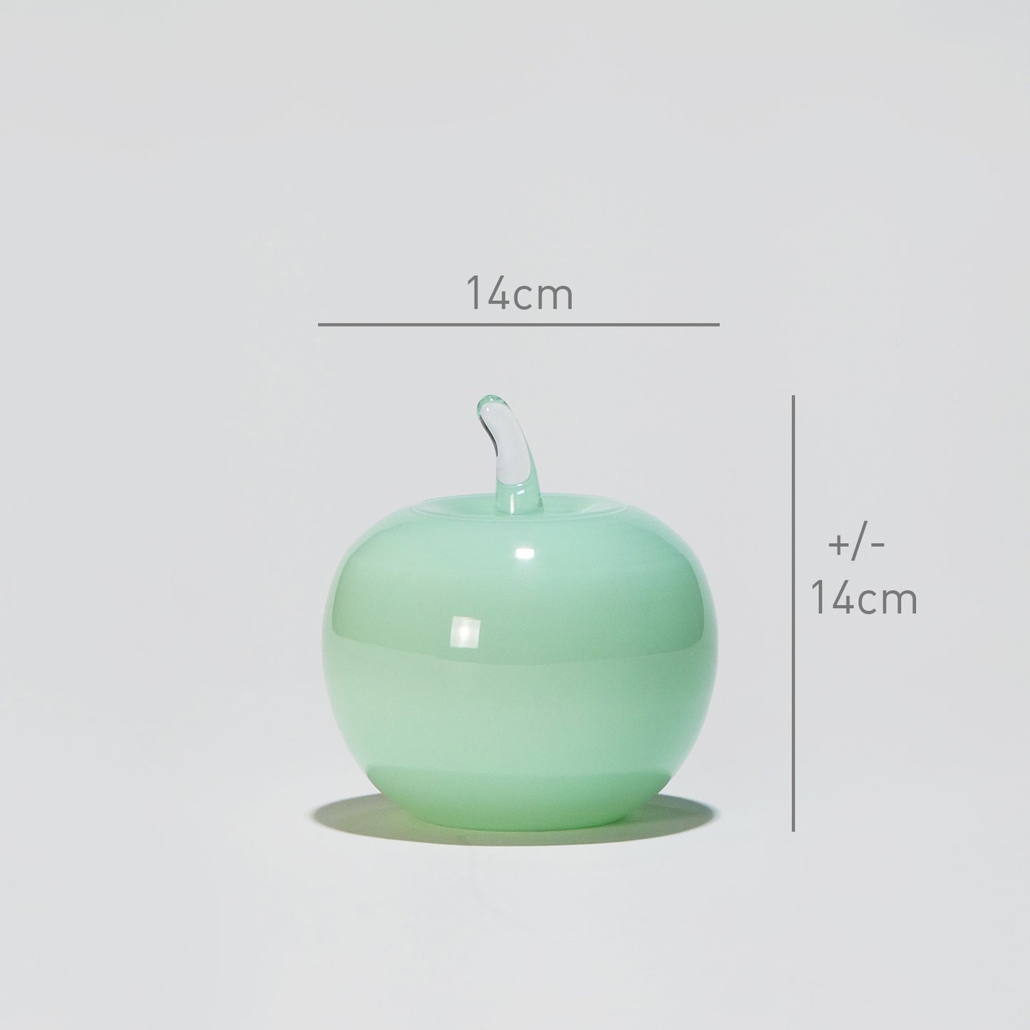 Glass decoration APPLE in Ice Blue Opal-Dimensions-GLASSCOR