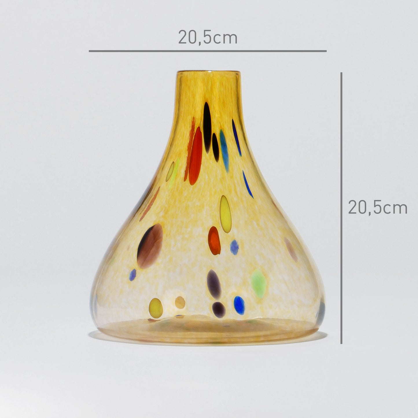 Small Ambar blown glass vase with colorful details, 20.5 cm tall and wide - Glasscor Store