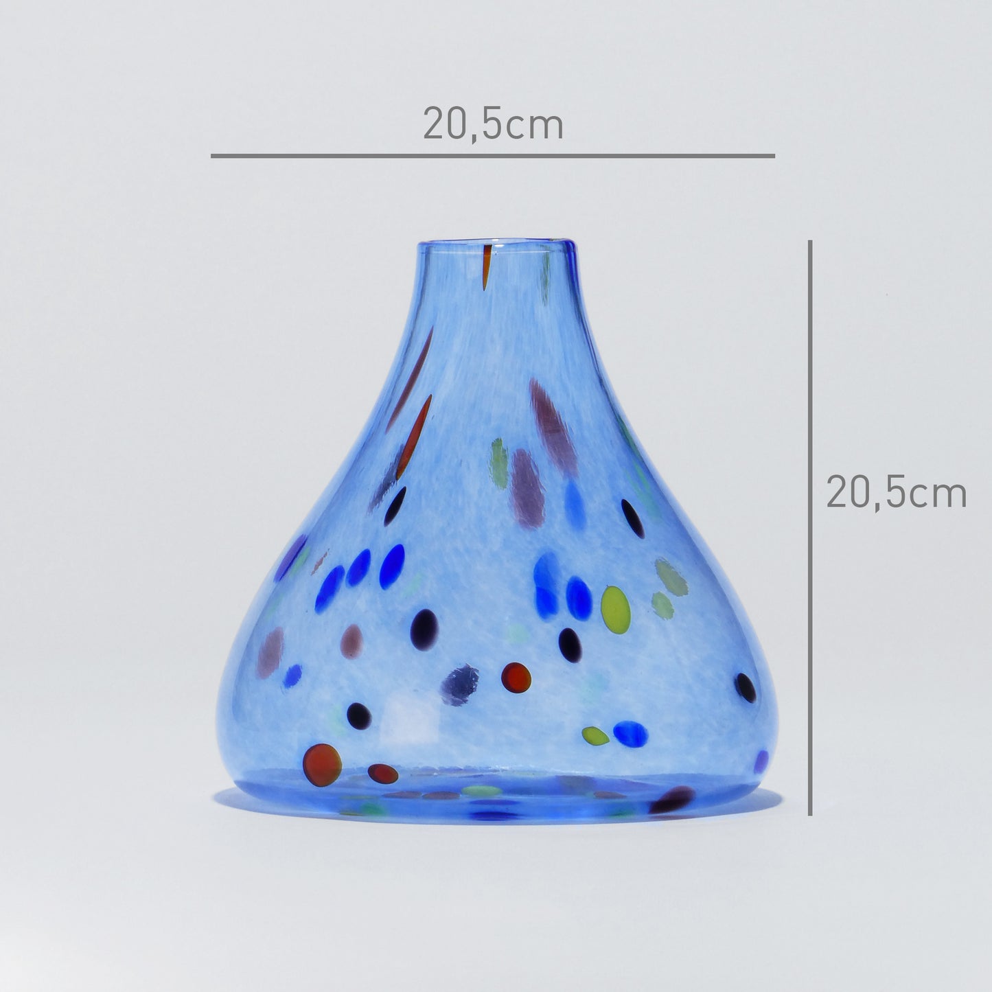 Small blue blown glass vase with colorful details, 20.5 cm tall and wide - Glasscor Store