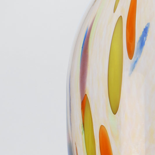 Detail - Tall amber blown glass vase with colorful details - Glasscor Store