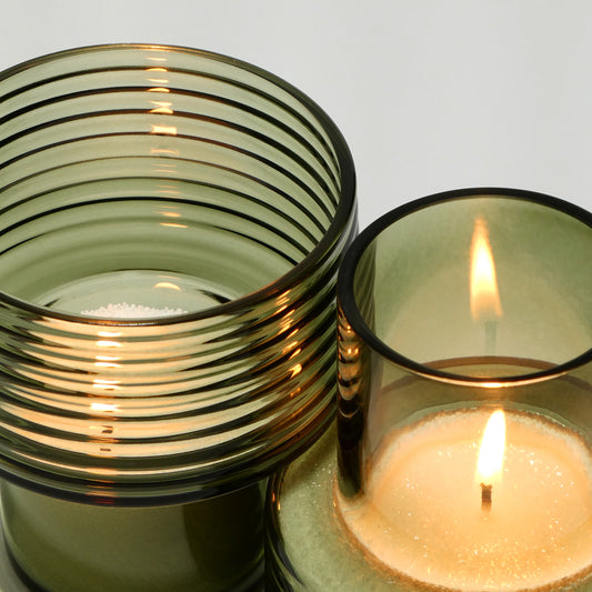 Pack of 2 Glass Candle Holders GLOW TOGETHER Smoke Green-DETAIL-GLASSCOR