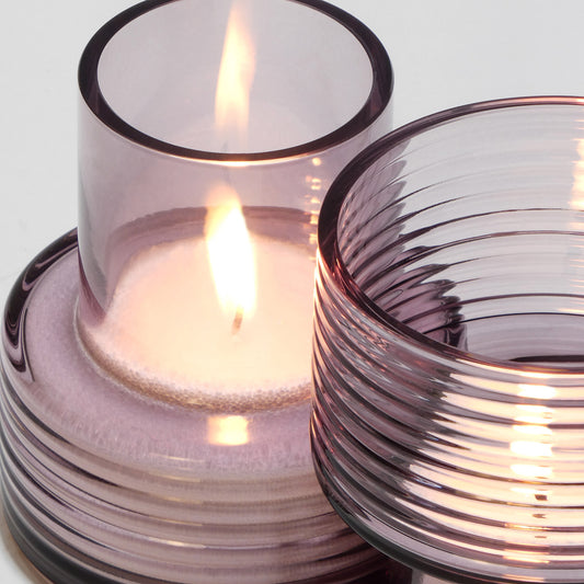 Set of two glass candle holders GLOW TOGETHER in Night Violet-Detail-GLASSCOR