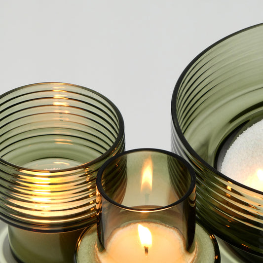 Pack of 3 Glass Candle Holders GLOW TOGETHER Smoke Green-DETAIL-GLASSCOR