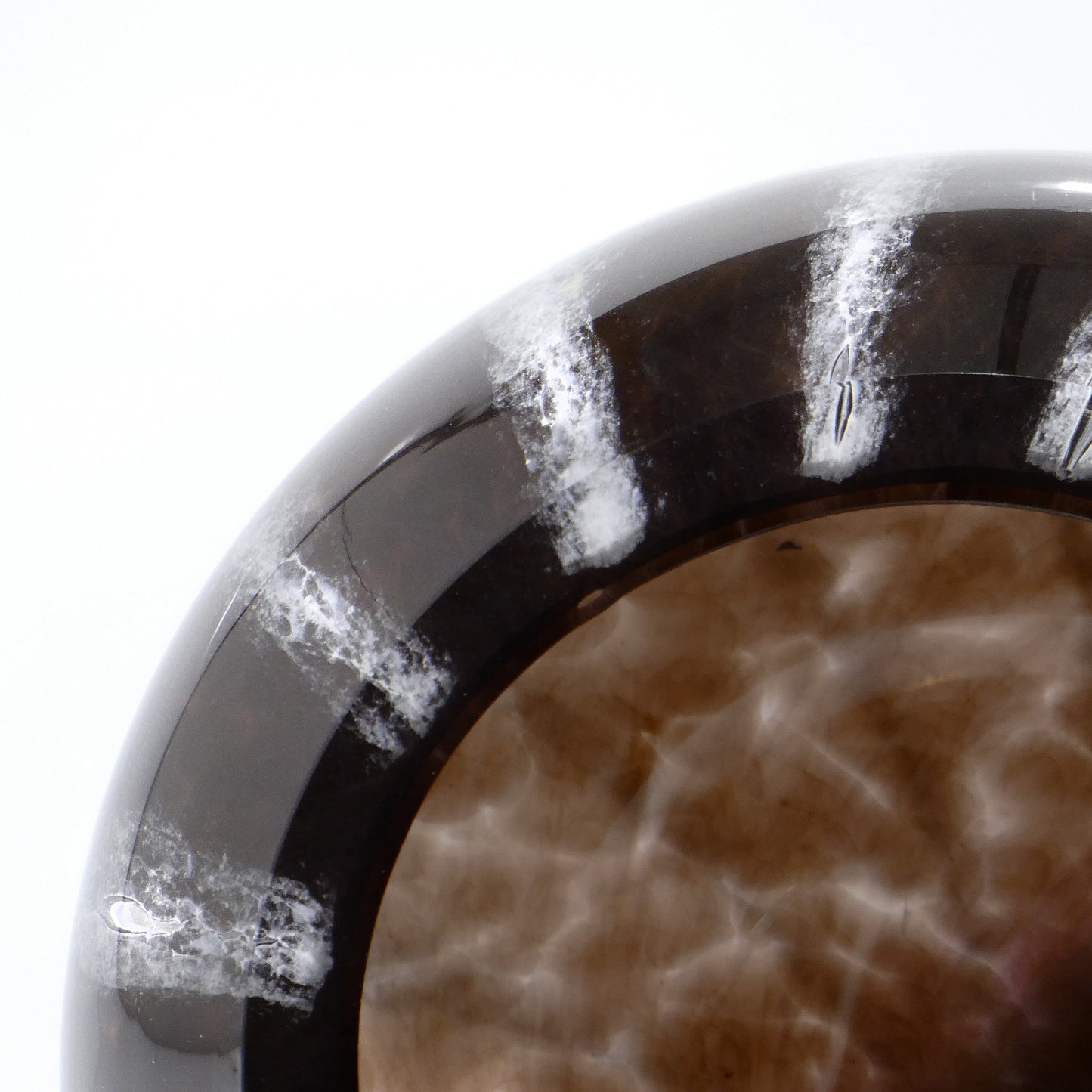 Small Prumo dark glass bowl with opal stripes, 11 cm diameter and 9 cm height - Glasscor Store