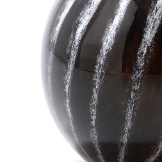 Small Prumo dark glass bowl with opal stripes, 11 cm diameter and 9 cm height - Glasscor Store