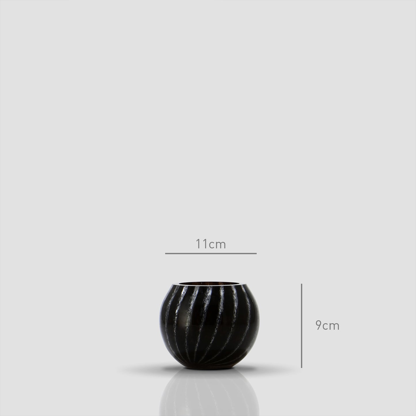 Small Prumo dark glass bowl with opal stripes, 11 cm diameter and 9 cm height - Glasscor Store