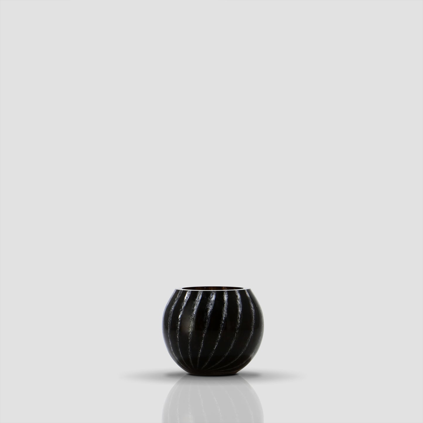 Small Prumo dark glass bowl with opal stripes, 11 cm diameter and 9 cm height - Glasscor Store