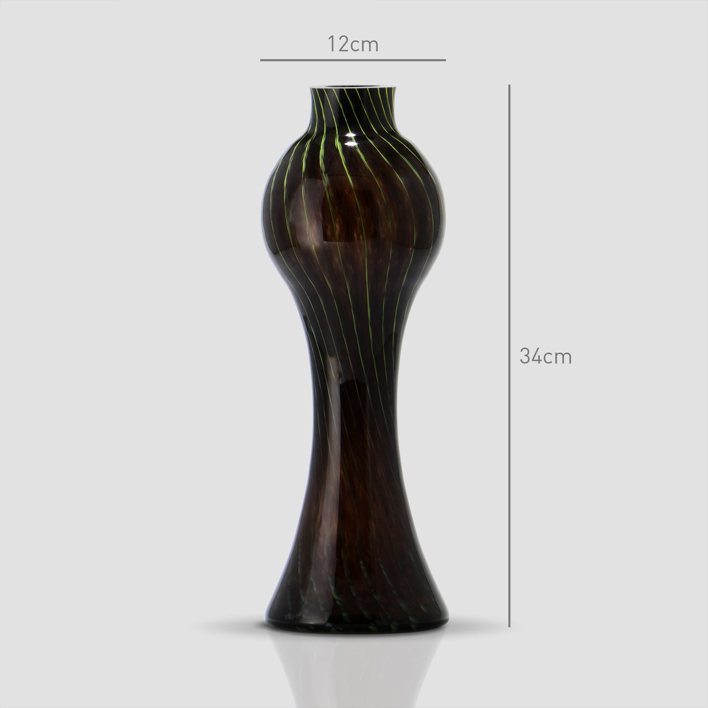 Large Prumo dark glass vase with green stripes, 26.5 cm tall and 9.5 cm wide - Glasscor Store