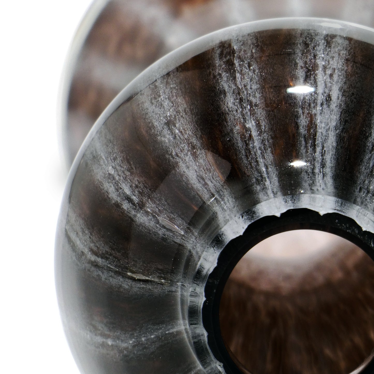 Small Prumo dark glass vase with opal stripes, 26.5 cm tall and 9.5 cm wide - Glasscor Store