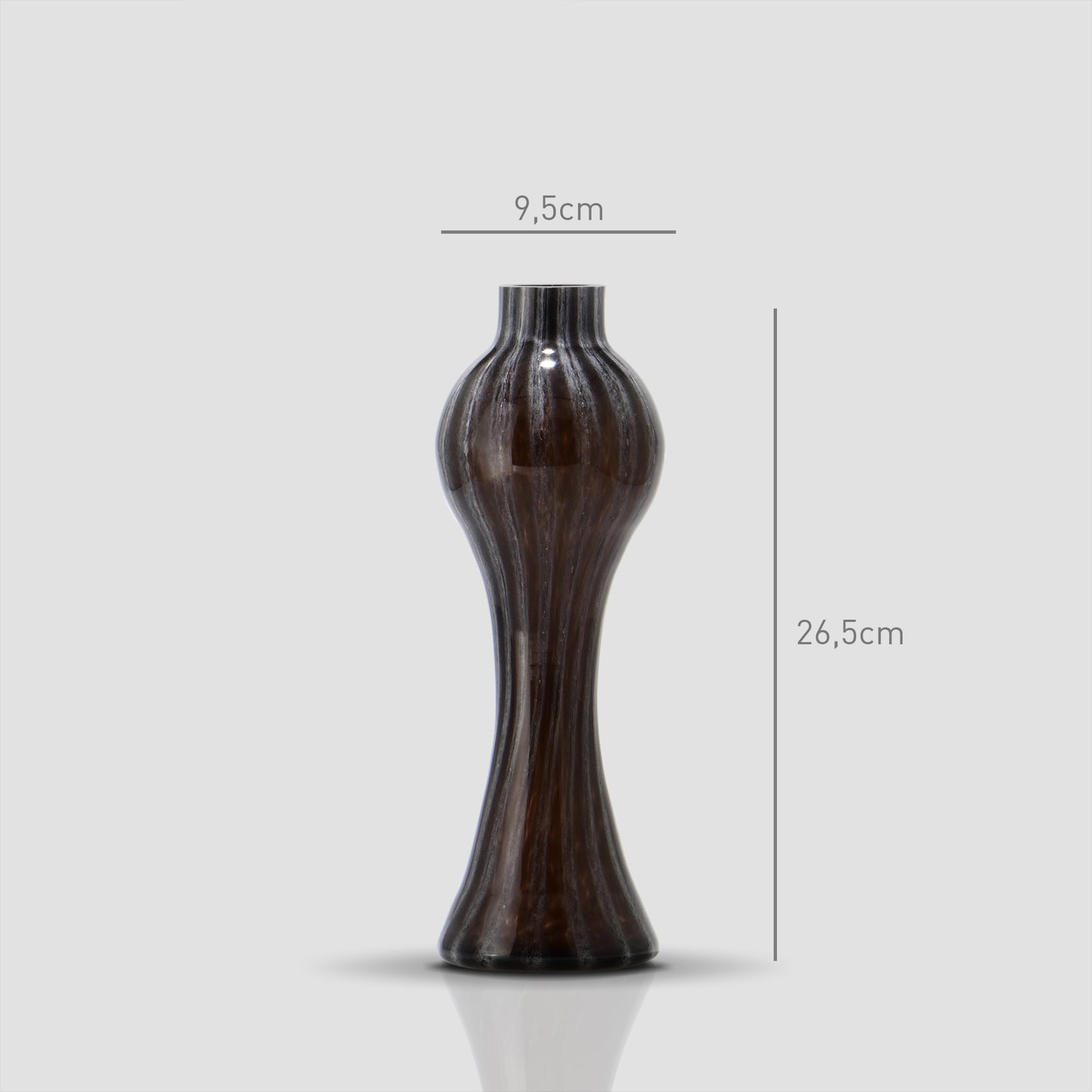 Small Prumo dark glass vase with opal stripes, 26.5 cm tall and 9.5 cm wide - Glasscor Store