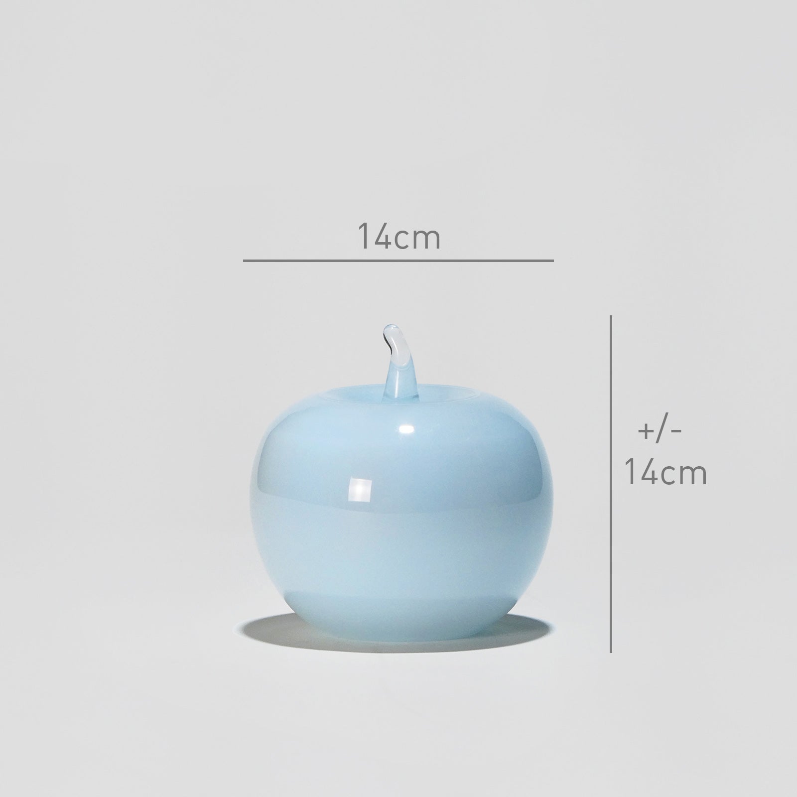 Glass decoration APPLE in Ice Blue Opal-Dimensions-GLASSCOR