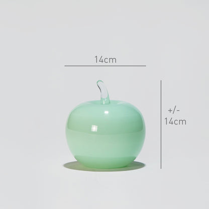 Glass decoration APPLE in Ice Blue Opal-Dimensions-GLASSCOR