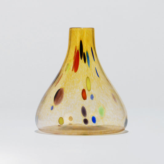 Small Ambar blown glass vase with colorful details, 20.5 cm tall and wide - Glasscor Store