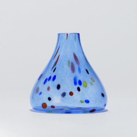 Small blue blown glass vase with colorful details - Glasscor Store