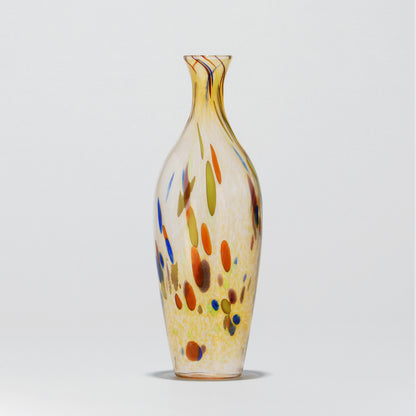 Tall amber blown glass vase with colorful details - Glasscor Store