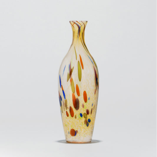 Tall amber blown glass vase with colorful details - Glasscor Store
