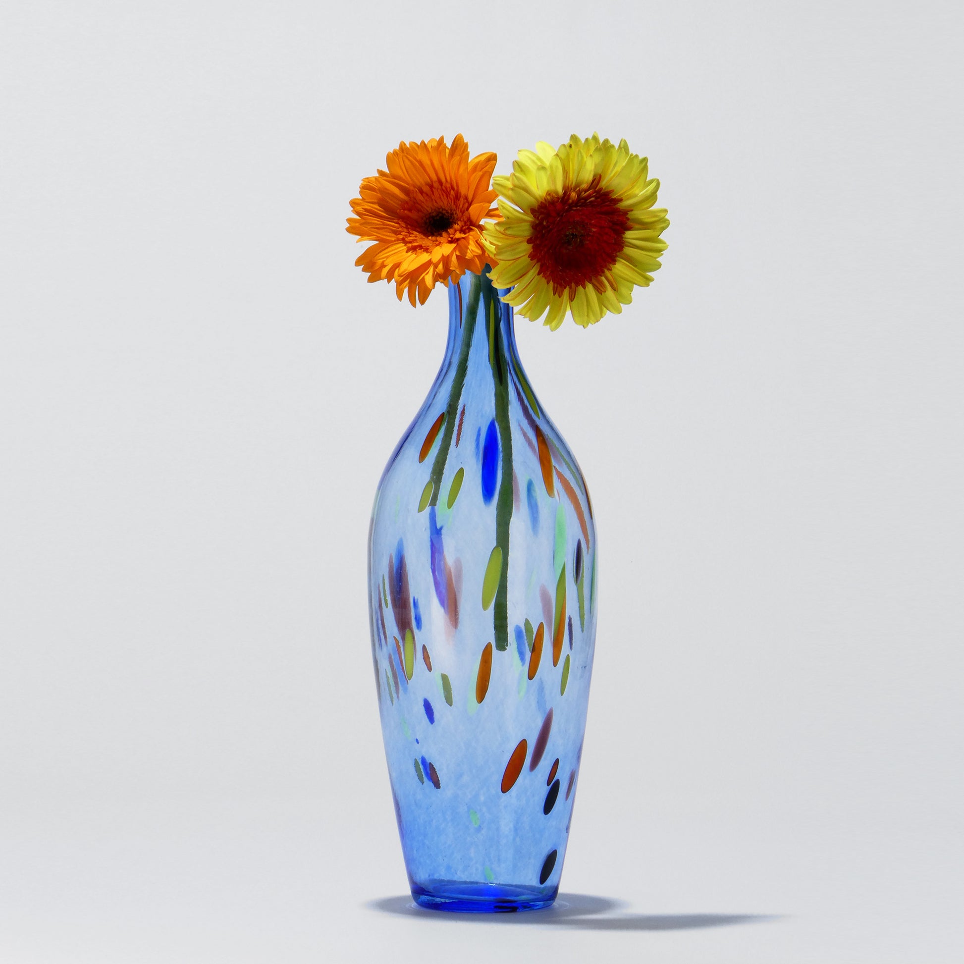 Tall amber blown glass vase with colorful details - Glasscor Store
