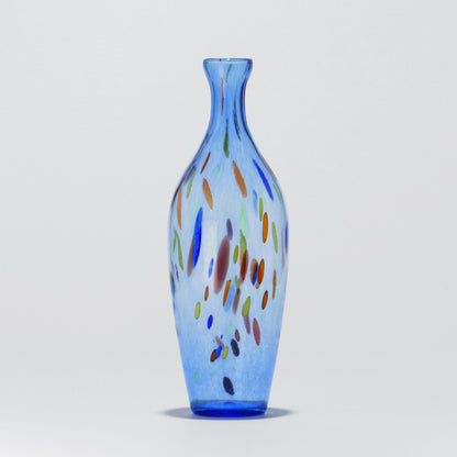Tall amber blown glass vase with colorful details - Glasscor Store