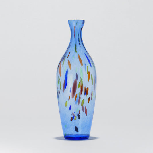 Tall amber blown glass vase with colorful details - Glasscor Store