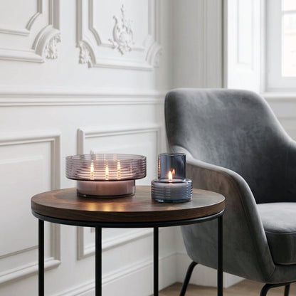 Glass Candle Holders GLOW TOGETHER Small low Boreal Blue and Large in Night Violet-Detail-GLASSCOR