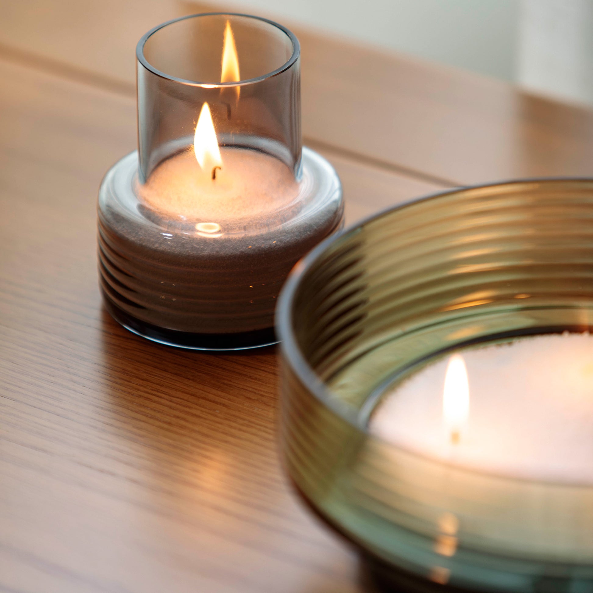 Glass Candle Holder GLOW TOGETHER Small low Smoke-AMBIENT DETAIL-GLASSCOR