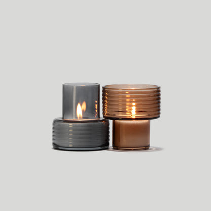 Glass Candle Holders GLOW TOGETHER Small low Smoke and Mocha Mousse-GLASSCOR
