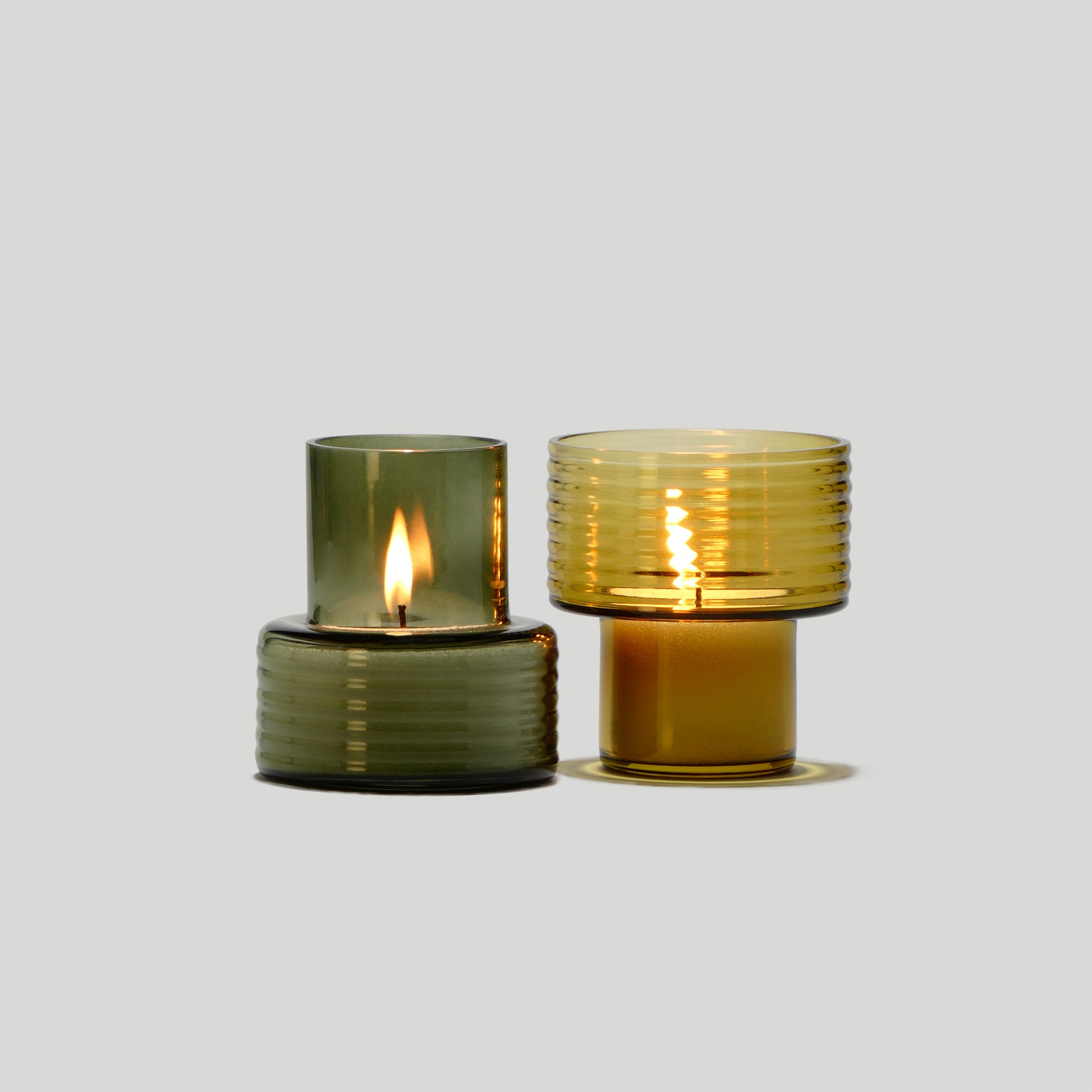 Glass Candle Holders GLOW TOGETHER Small Smoke Green and Mustard-GLASSCOR
