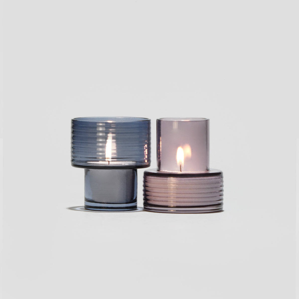 Glass Candle Holders GLOW TOGETHER Small low Night Violet and Boreal Blue-GLASSCOR
