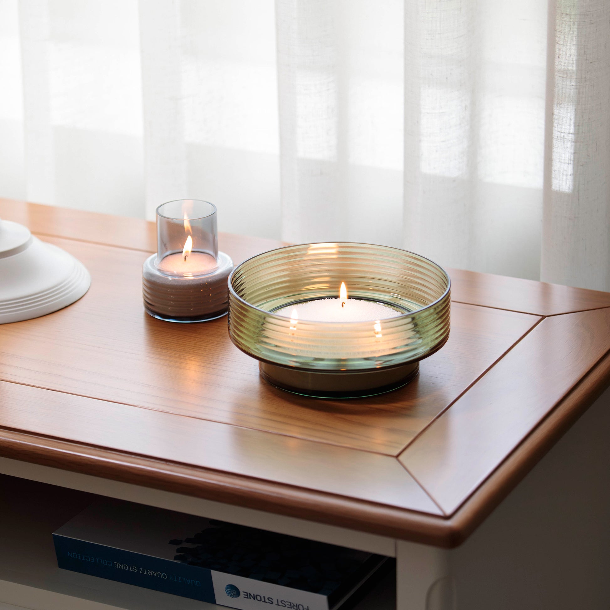 Glass Candle Holder GLOW TOGETHER Large Smoke Green-AMBIENT-GLASSCOR