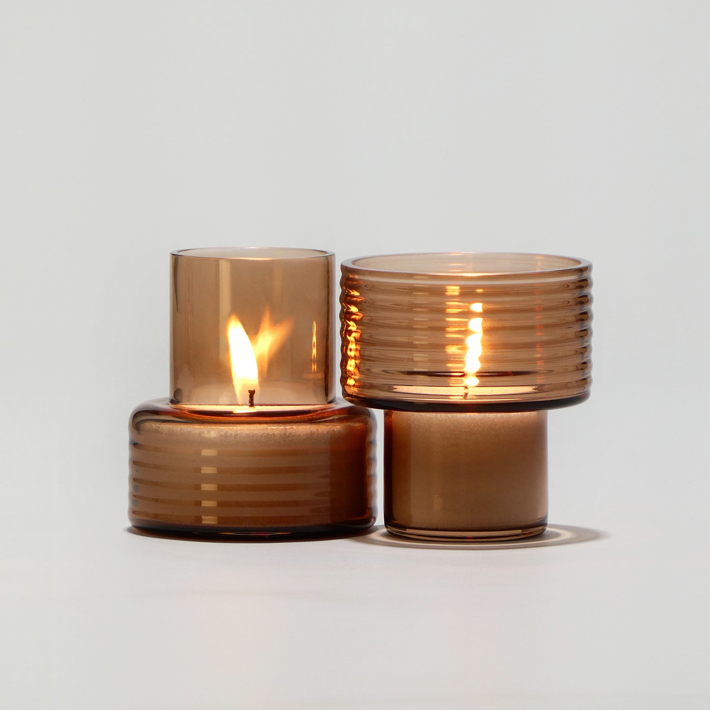 Pack of 2 Glass Candle Holders GLOW TOGETHER Mocha Mousse-GLASSCOR