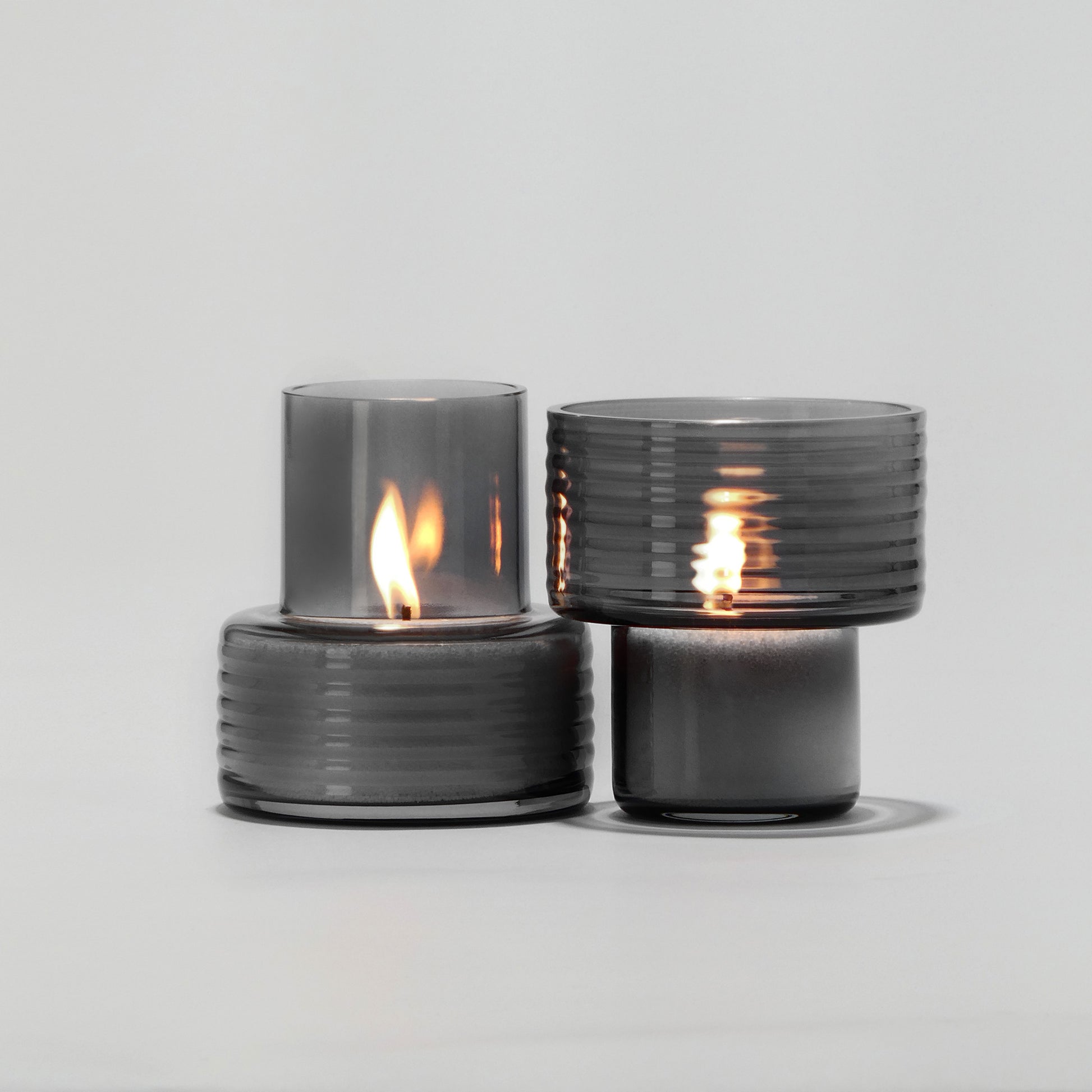 Pack of 2 Glass Candle Holders GLOW TOGETHER Smoke-GLASSCOR