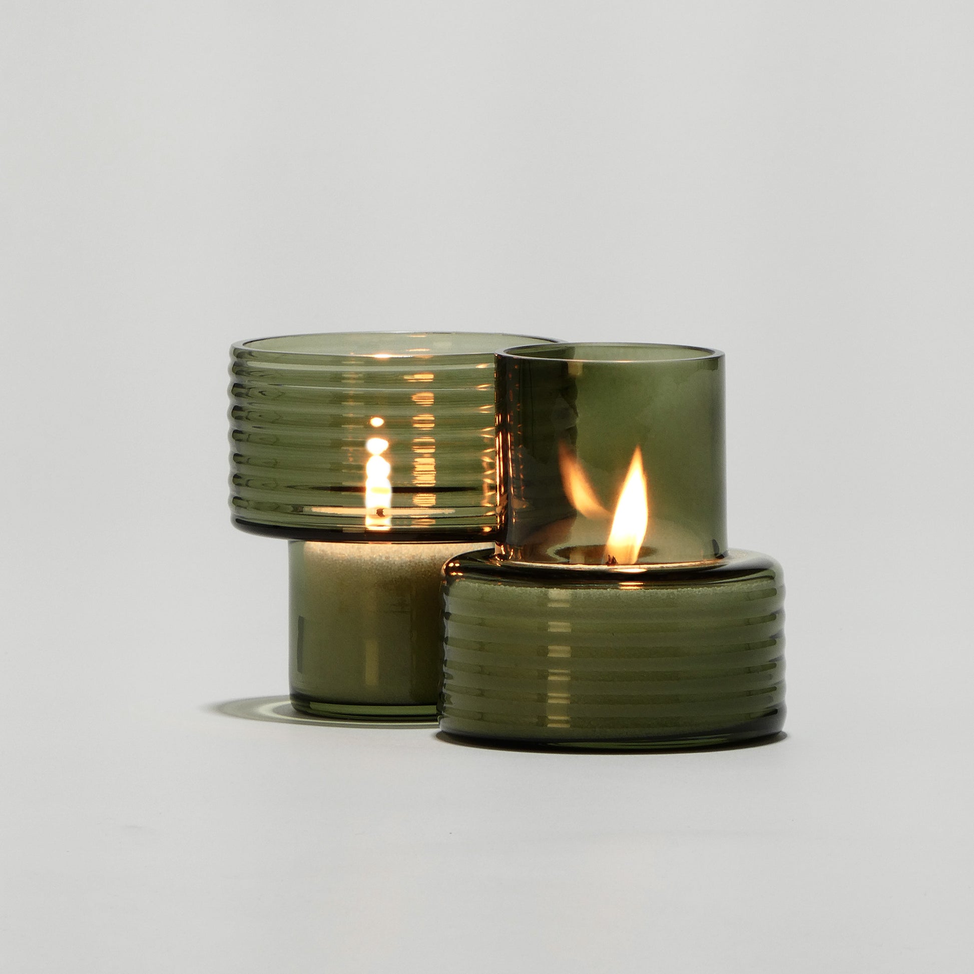 Pack of 2 Glass Candle Holders GLOW TOGETHER Smoke GreenGLASSCOR