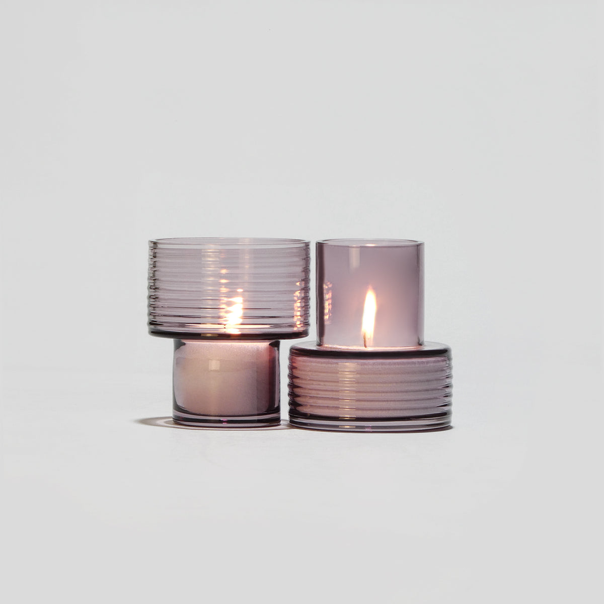 Set of two glass candle holders GLOW TOGETHER in Night Violet-GLASSCOR