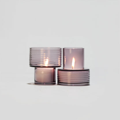 Set of two glass candle holders GLOW TOGETHER in Night Violet-GLASSCOR