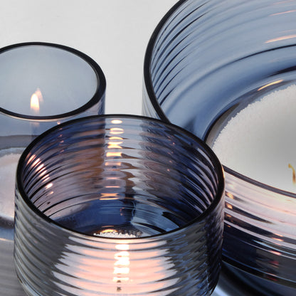 Set of three glass candle holders GLOW TOGETHER in Boreal Blue-Detail-GLASSCOR
