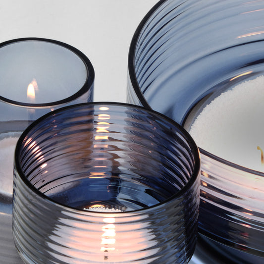 Set of three glass candle holders GLOW TOGETHER in Boreal Blue-Detail-GLASSCOR