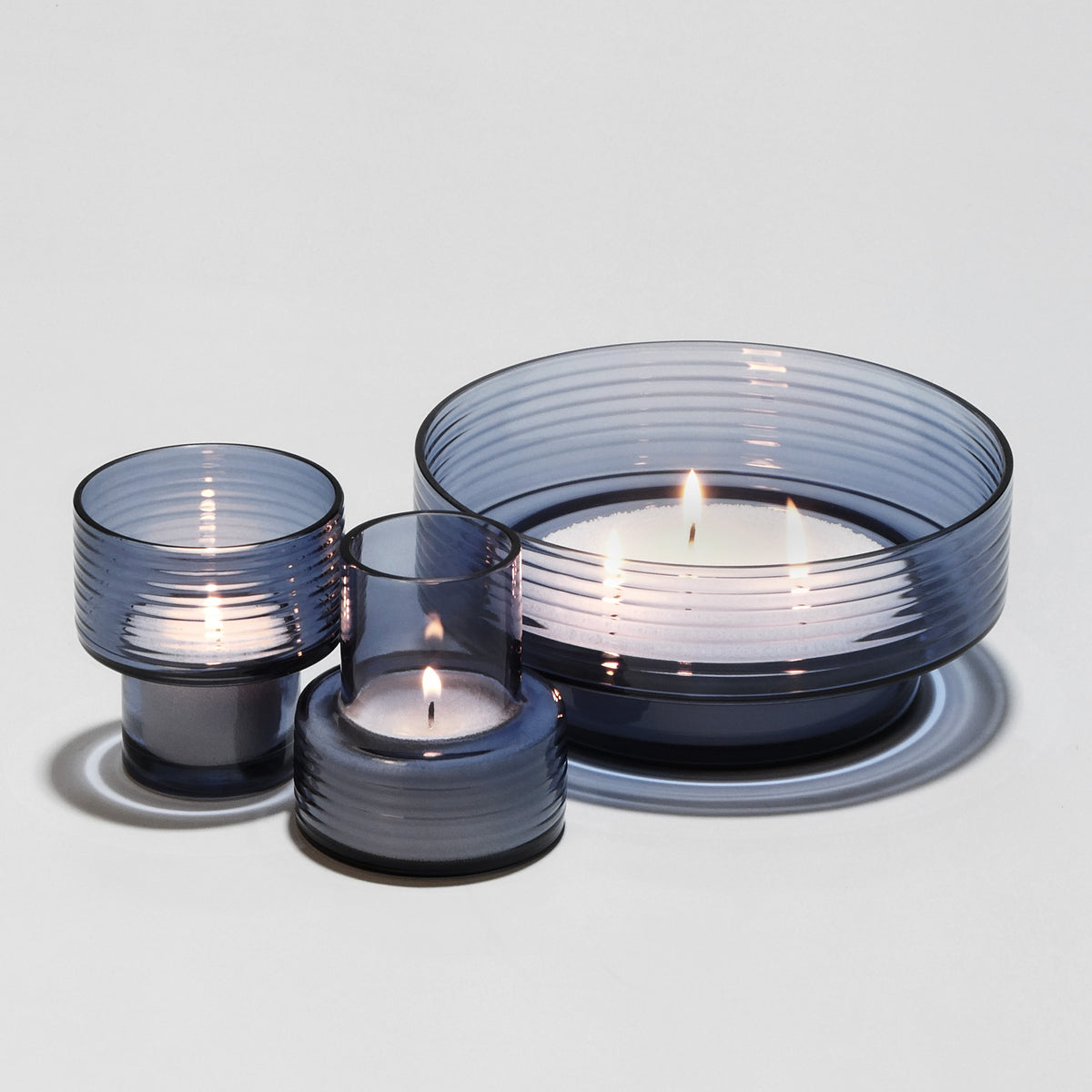 Set of three glass candle holders GLOW TOGETHER in Boreal Blue-GLASSCOR