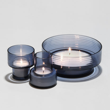 Set of three glass candle holders GLOW TOGETHER in Boreal Blue-GLASSCOR