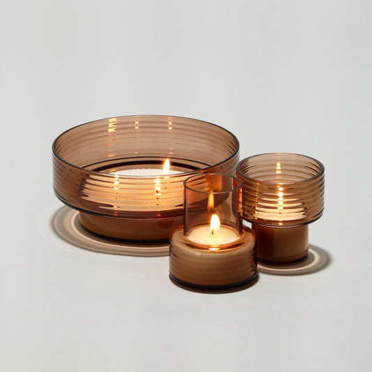 Pack of 3 Glass Candle Holders GLOW TOGETHER Mocha Mousse-GLASSCOR