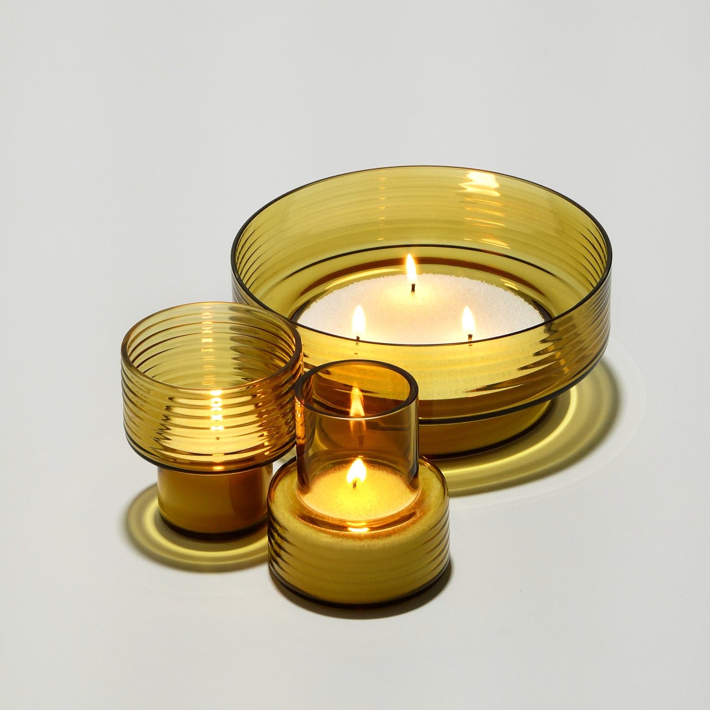 Pack of 3 Glass Candle Holders GLOW TOGETHER Mustard-GLASSCOR