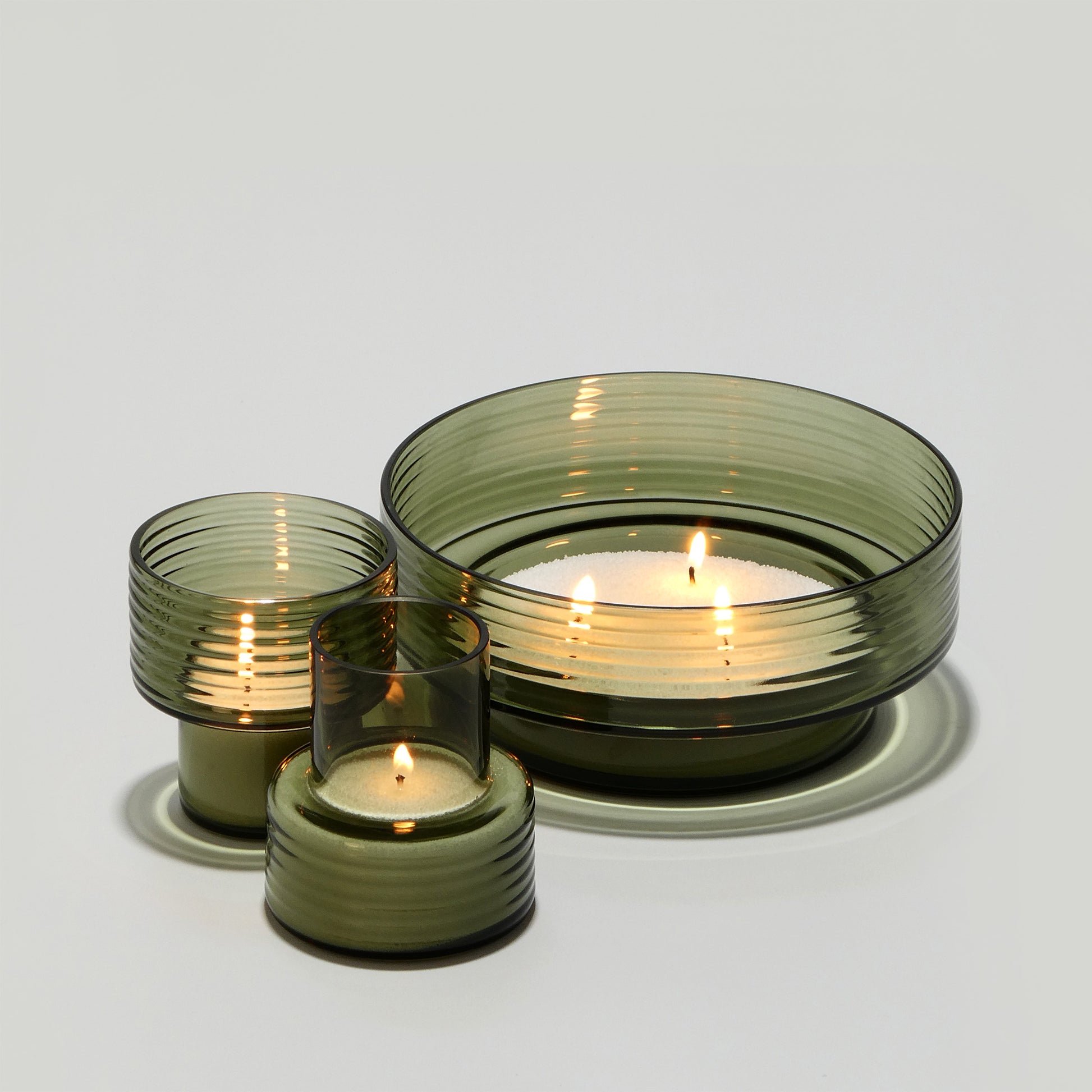 Pack of 3 Glass Candle Holders GLOW TOGETHER Smoke Green-GLASSCOR