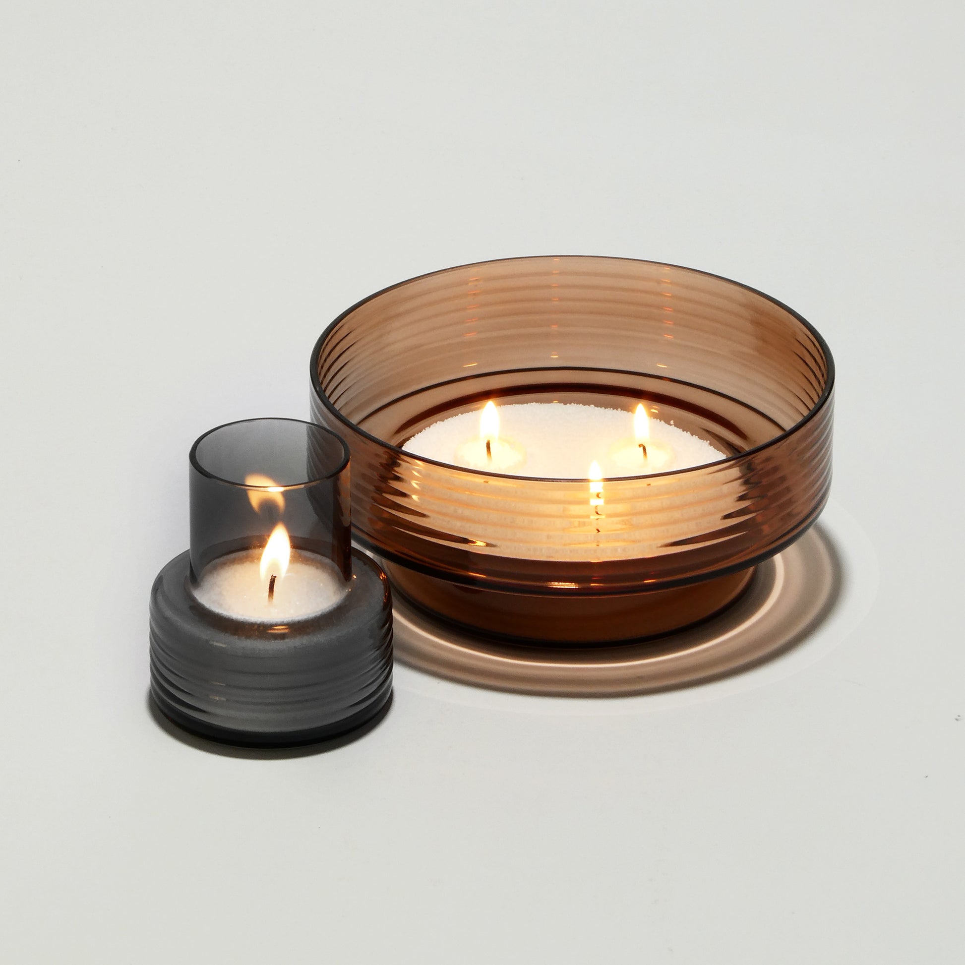 Glass Candle Holder GLOW TOGETHER Large Mocha Mousse and Small Smoke-GLASSCOR