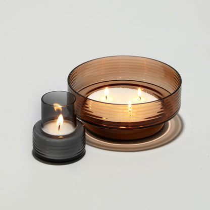 Glass Candle Holder GLOW TOGETHER Large Mocha Mousse and Small Smoke-GLASSCOR