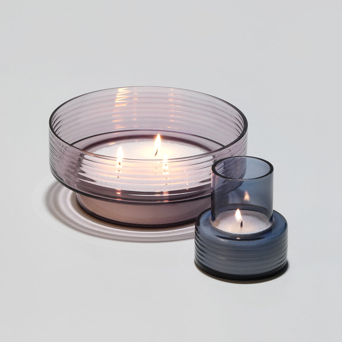 Glass Candle Holders GLOW TOGETHER Large Violet and Small in Blue-GLASSCOR