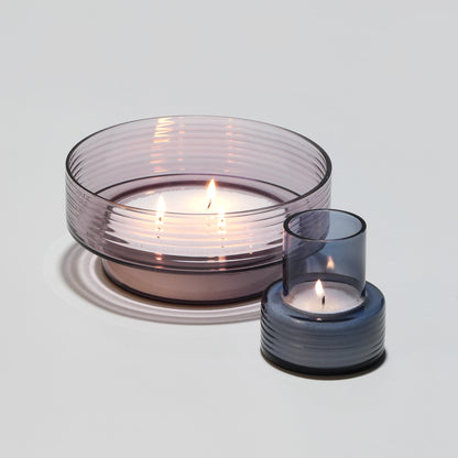 Glass Candle Holders GLOW TOGETHER Large Violet and Small in Blue-GLASSCOR