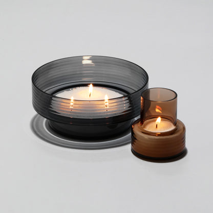 Glass Candle Holder GLOW TOGETHER Large Smoke and Small Mocha Mousse-GLASSCOR