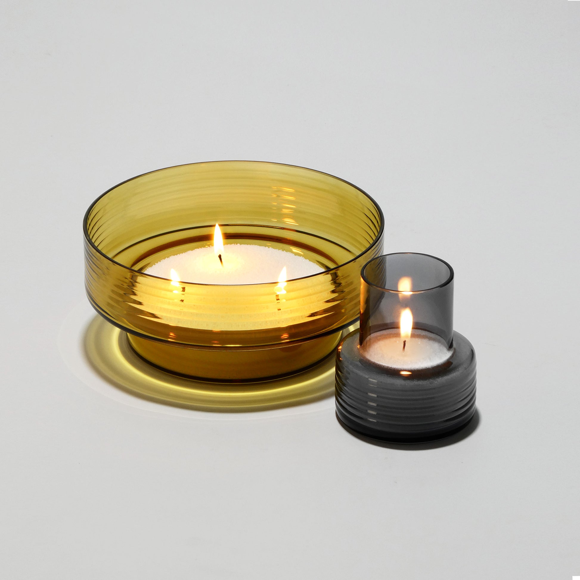 Glass Candle Holder GLOW TOGETHER Large Mustard and Small Smoke-GLASSCOR