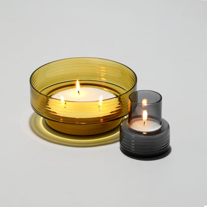 Glass Candle Holder GLOW TOGETHER Large Mustard and Small Smoke-GLASSCOR