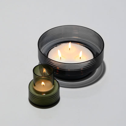 Glass Candle Holders GLOW TOGETHER Small low Smoke Green and Large Smoke-GLASSCOR