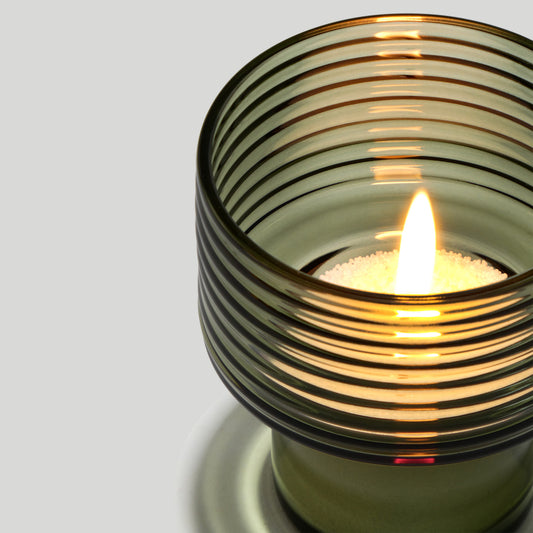 Glass Candle Holders GLOW TOGEHER SMALL hi SMOKE GREEN-DETAIL TOP-GLASSCOR